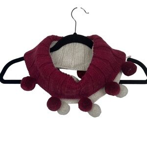 Red Beige Pom Pom Infinity Knit Neck Scarf